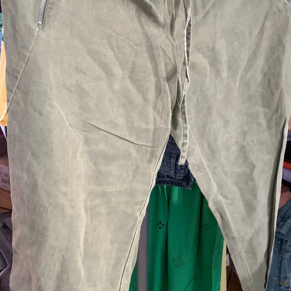 Light Olive Drawstring Linen-Blend Joggers